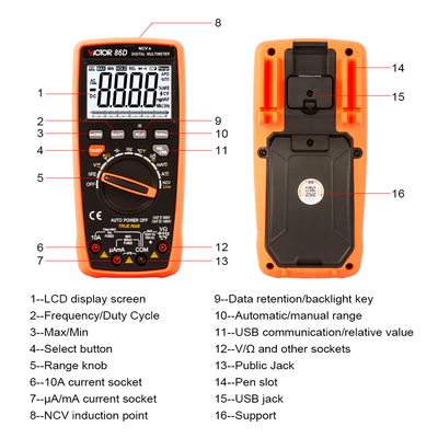 VICTOR 86C 3999 Cuenta Multiméter digital de rango automático con salida de USB pantalla LCD nuevo Multiméter USB