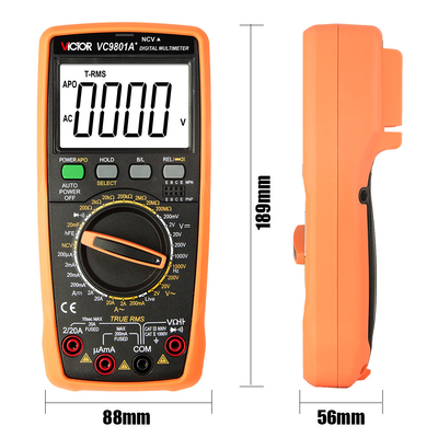 Víctor VC9801A+ 9801 Multimetro de bolsillo Teste de transistores de capacidad de temperatura RMS verdadero