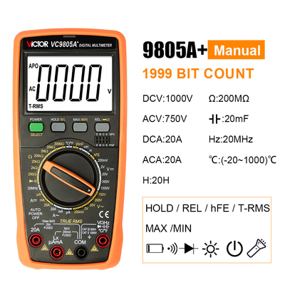 VICTOR VC9805A+1999(3 1/2) True RMS Digital Multimeter Tester Medida de resistencia de AC DC 1000V 20A Voltmeter Amperio