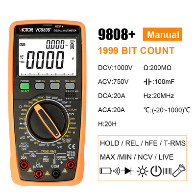 VICTOR VC9808+ Multiméter digital 2000uF capacímetro 10MHz Medición de la temperatura y la inductancia de la frecuencia con prueba LCR