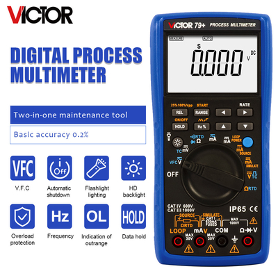 VICTOR 79+ Proceso Multiméter resistencia 400 ohm termopareja frecuencia bucle de 100 Hz 24V Multiméter digital