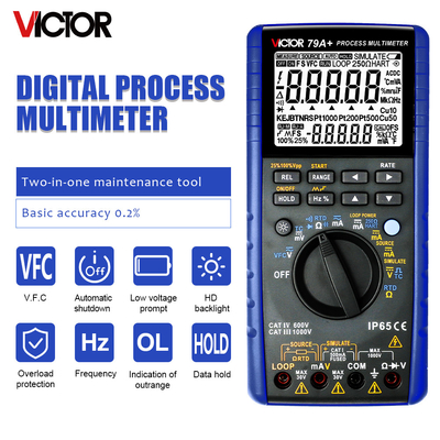 VICTOR 79A+ Calibrador de procesos multifunción profesional Multiméter de procesos digital