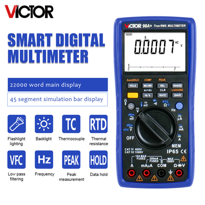 VICTOR 98A+ VICTOR Multimetro digital 22000 cuentas de visualización multimetro de alcance automático con USB
