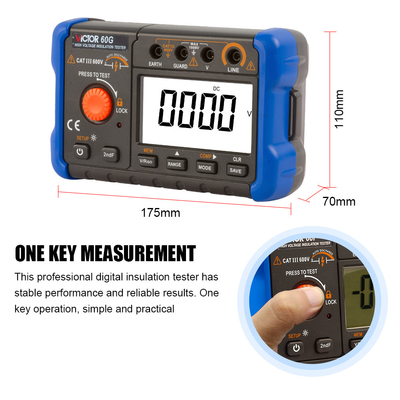 VICTOR60H Display Tester de aislamiento digital 1000V con registro de datos Megohmmetro